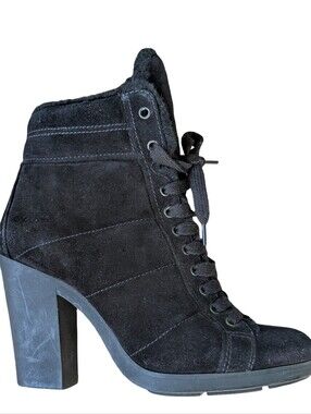 Prada Sport Suede Faux Fur Trim Lace-Up Boots